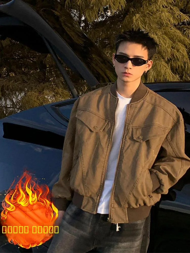 

Утепленная бейсбольная куртка для мужчин, коричневая, хлопковая, в стиле рабочей одежды, осенне-зимняя, американская ретро-куртка, теплая, молодежная, повседневная, удлиненная