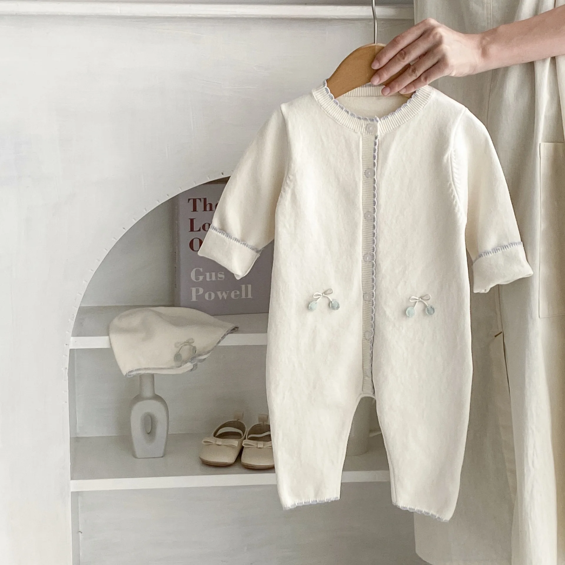 Spring Autumn Baby Girl Baby Warm Contrasting Color Long Sleeved Long Crawling Jumpsuit Knitted Clothing