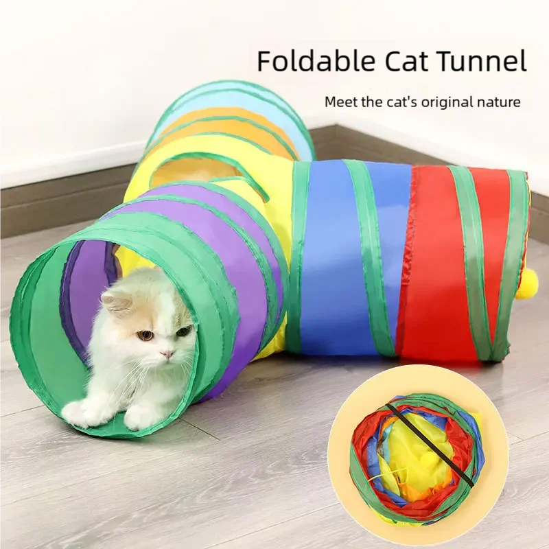 Katzentunnel, faltbarer Katzentunnel, Heimtierbedarf, Katzen-Y-Pass-Spieltunnel, Katzenspielzeug, atmungsaktives Bohrerfass für lautes Papier im Innenbereich