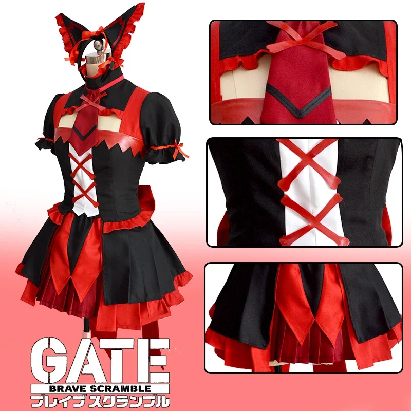 Anime GATE Rory Mercury Cosplay Costume Women Fancy Dress Cute Skirt Uniform Short Sleeve Top Wig Outfit Halloween Party Suit