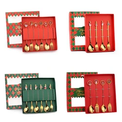 4/6Pcs Christmas Spoon Fork Set Dessert Tea Spoon Stainless Steel Coffee Spoon Tableware Christmas Gift