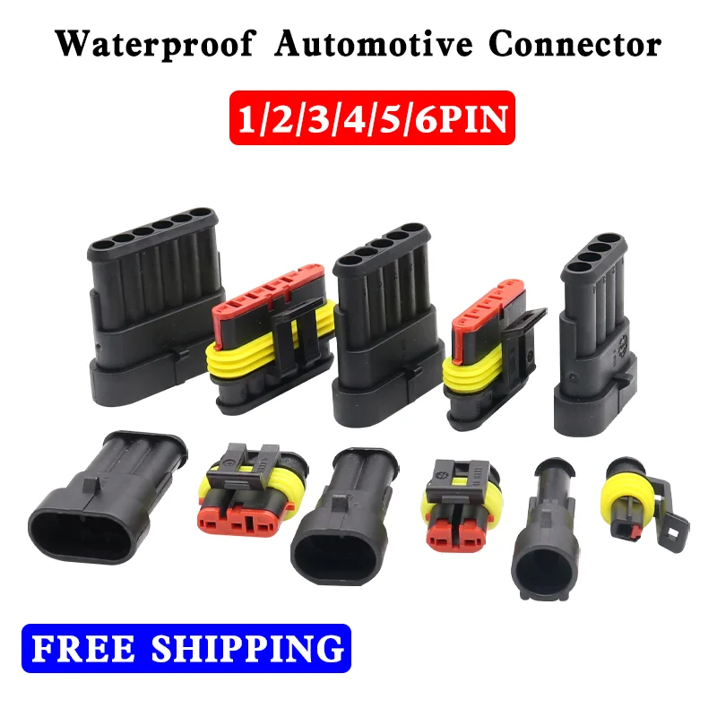 

20/50/100sets Kit 1/2/3/4/5/6 pins Way AMP Super seal Waterproof Electrical Wire Connector Plug for car waterproof connector