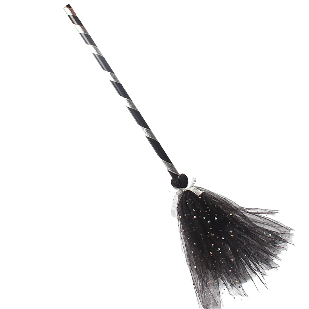 Halloween Witch Cosplay Props Set with Black Magic Hat and Flying Broomstick description 5