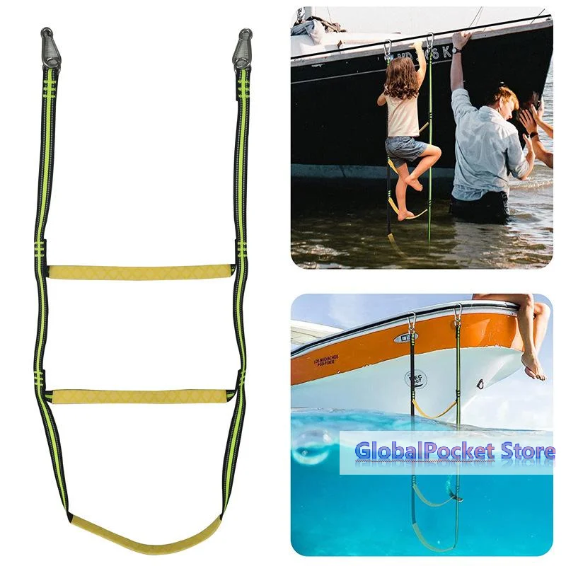 Launching Ladder Nylon Boat Rope Ladder Folding Auxiliary Marine Rope 3 Step Portable Rope Boarding Ladder For Inflatable Boat