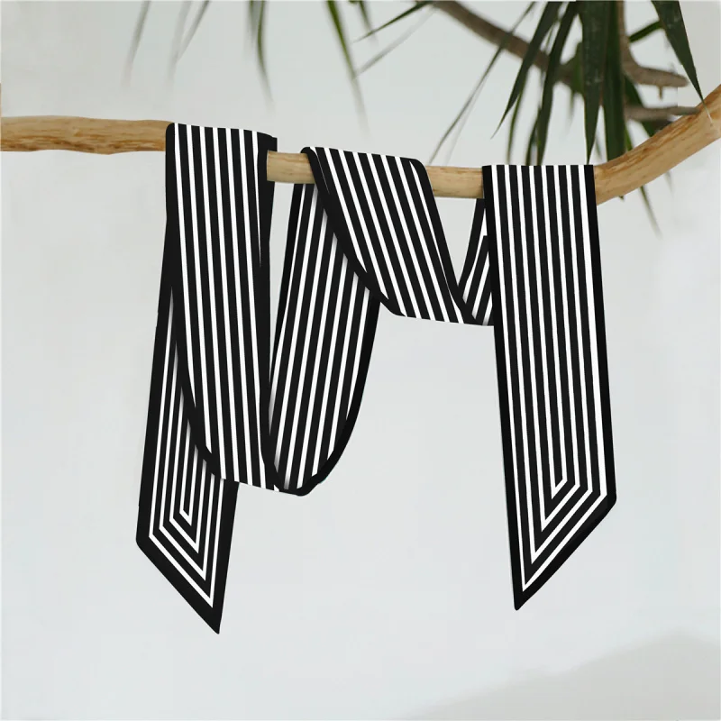 Korean Style Summer New All-Match Black and White Striped Ladies Decoration Ribbon Hair Band Arm Bag Silk Scarf Small Scarf Whol