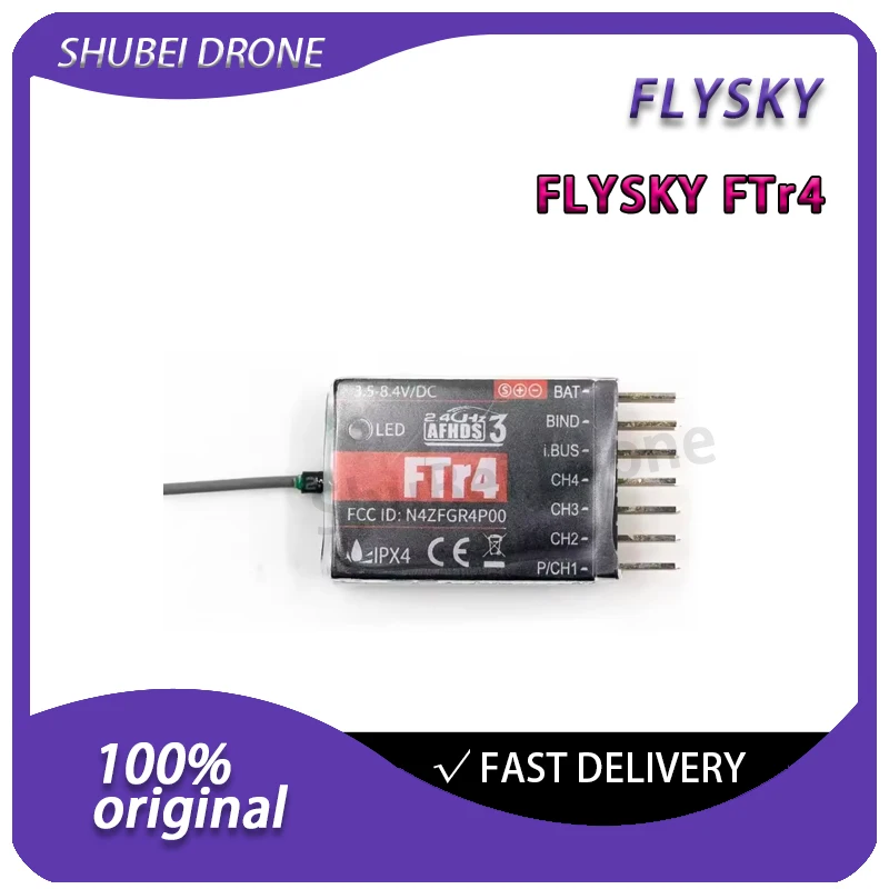 

FLYSKY Fusi FTr4 RC Receiver 2.4GHz Single Antenna 4CH AFHDS 3 Support PWM/PPM for PL18 NB4 Series and RC Drone Fixed-wings