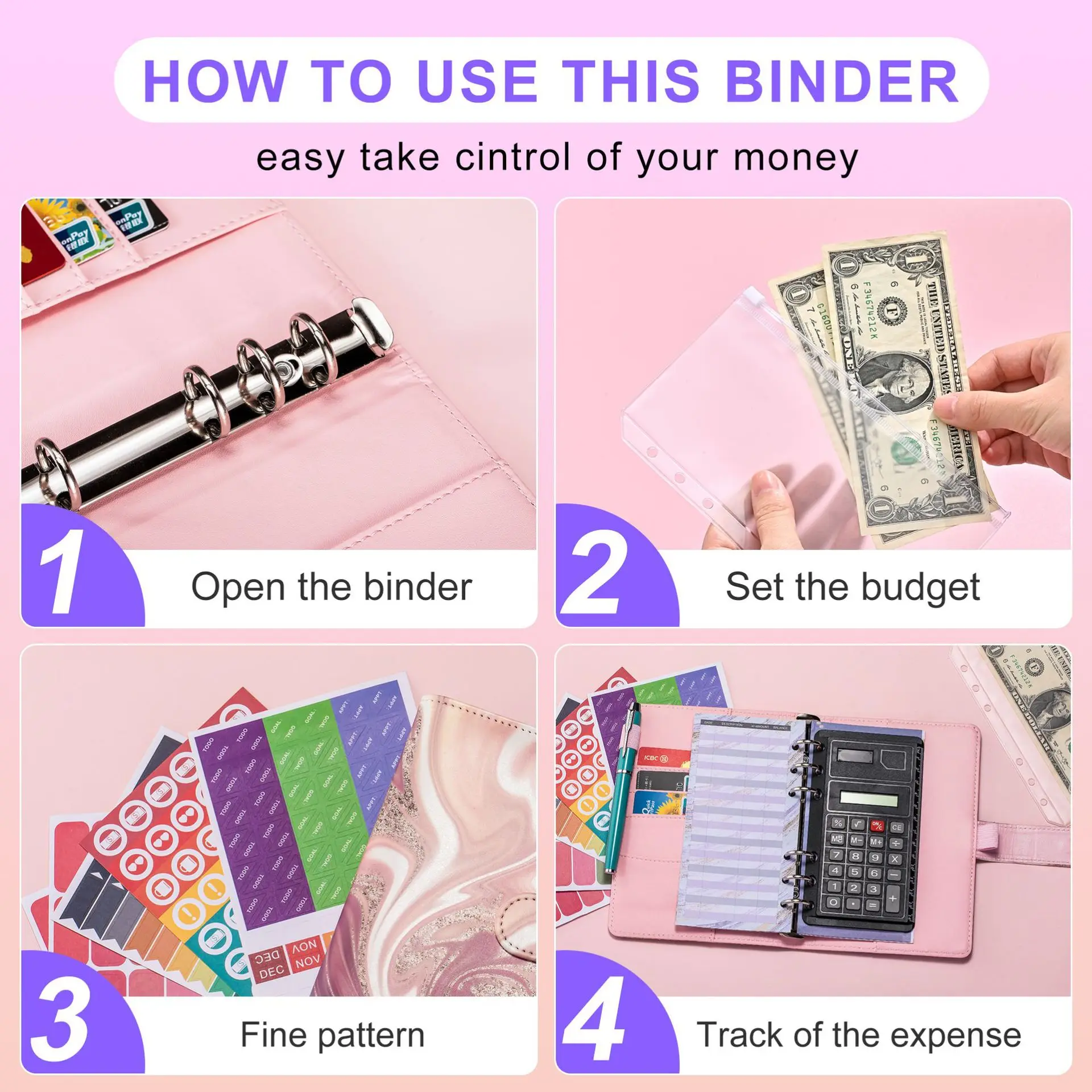 A6 Watercolor Printed Money Budget Plan Binder Zip envelope Cash envelope budget for money organizer budget binding