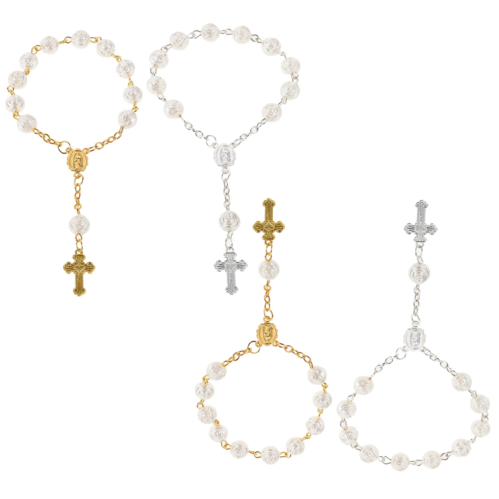 

4 Pcs Baptism Rosary Finger Chain Baby Bracelets for Infant Girls Souvenir Table Decor Travel