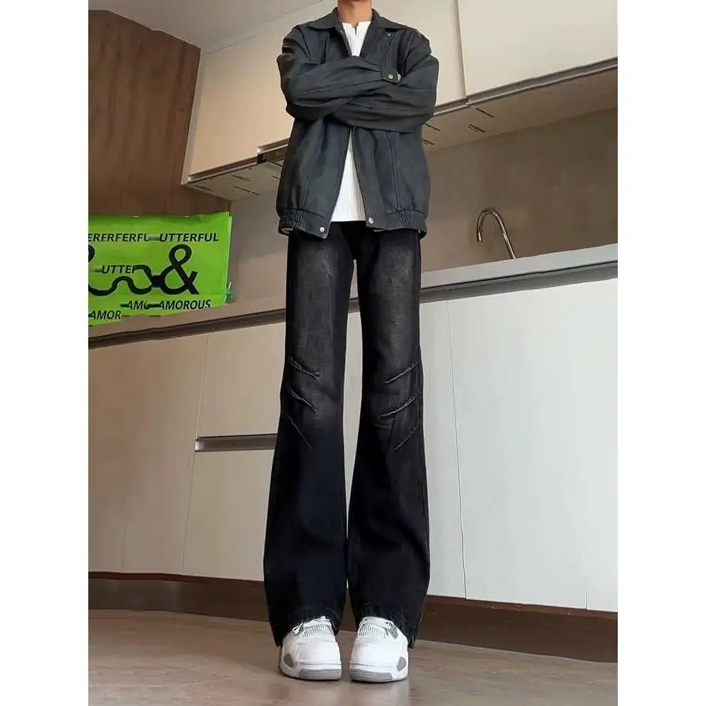 

Американские винтажные джинсы-клеш для мужчин, весенне-осенние, зауженные, прямого кроя, с высокой талией, повседневные, молодежные, P...