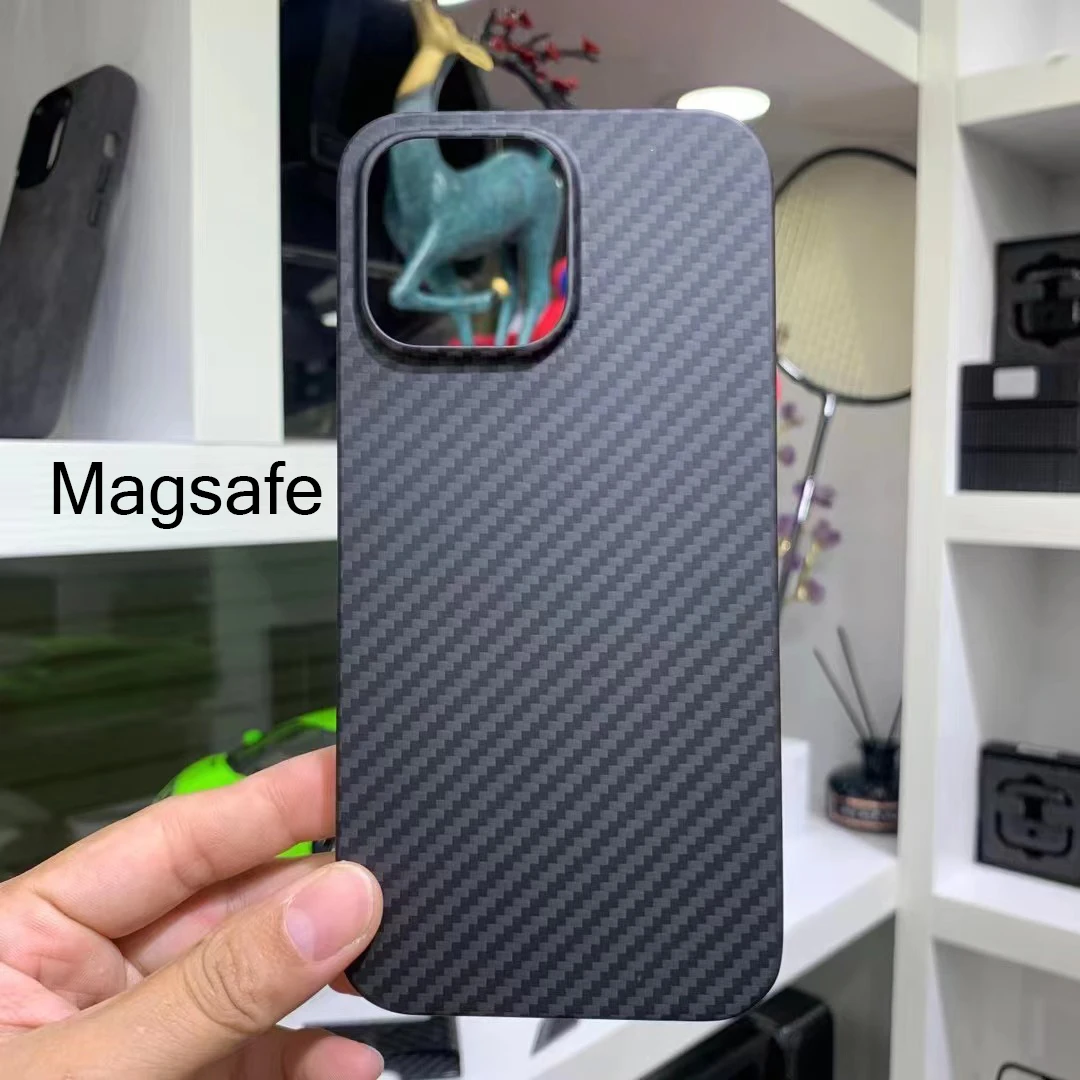 

Real Carbon Fiber Phone Case For iphone 14 Pro Max Magnetic Case Magsafe Charging Aramid Fiber iPhone 14 Plus Ultra-thin Cover