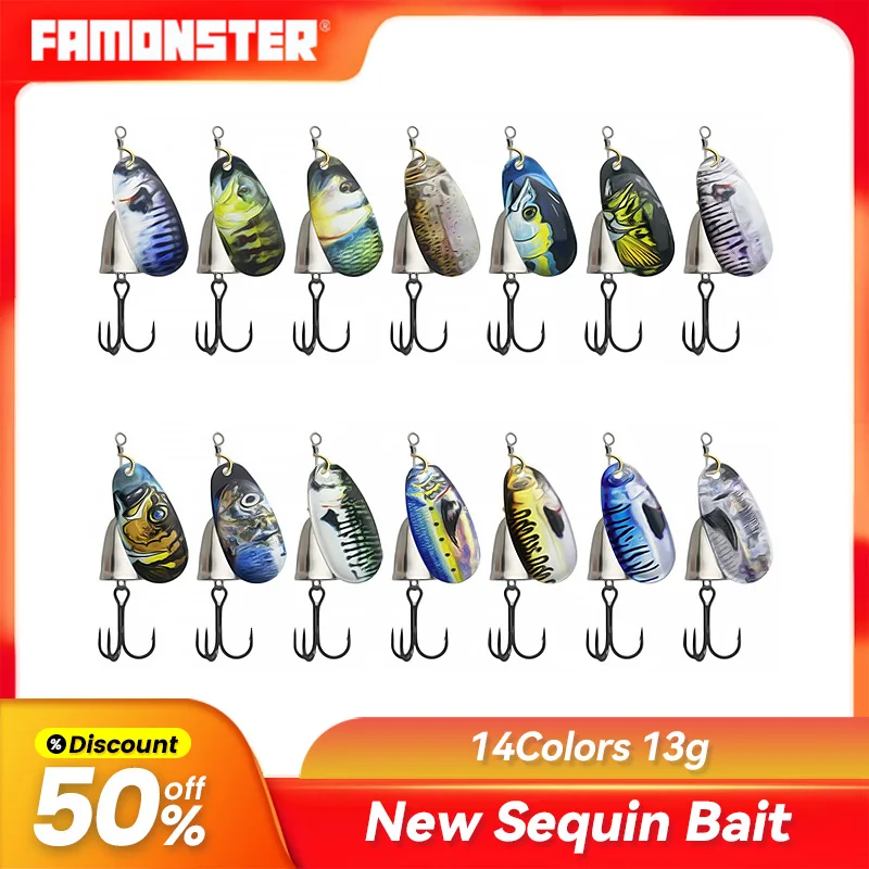 

Famonster Fishing Lure Spinners Spoon Bait Wobblers Casting Bass Pike Metal Hook Sequins Blade Winter Trout Rotating Tackle