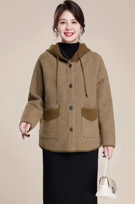 

Женская хлопковая куртка на осень/зиму, утепленная, оверсайз, с капюшоном, с имитацией шерсти, для повседневной носки