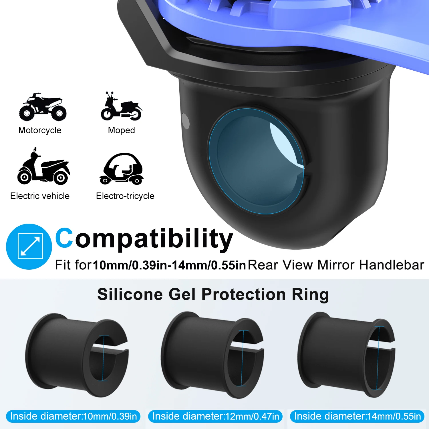 백미러 스타일 오토바이 휴대폰 홀더, 충격 방지 및 진동 감소, 도난 방지 핸들 클램프 10-14mm, 범용성.