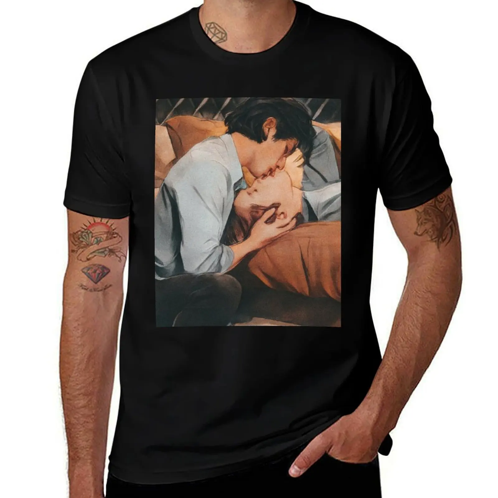 NetJames Bed Friend fanart hug kisses marks BL series couple thai saturated vintage gay kiss T-Shirt