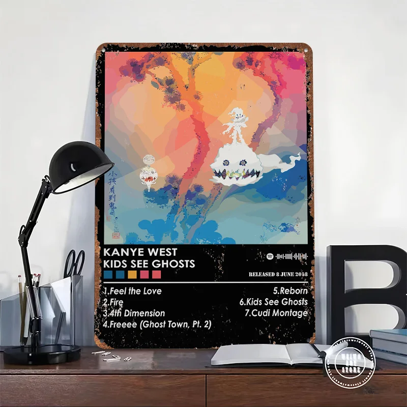 Kanye West Kids See Ghosts Metal Poster Customized Wall Art Retro Vintage Tinplate Signs for Man Cave Home Decoration Luxury