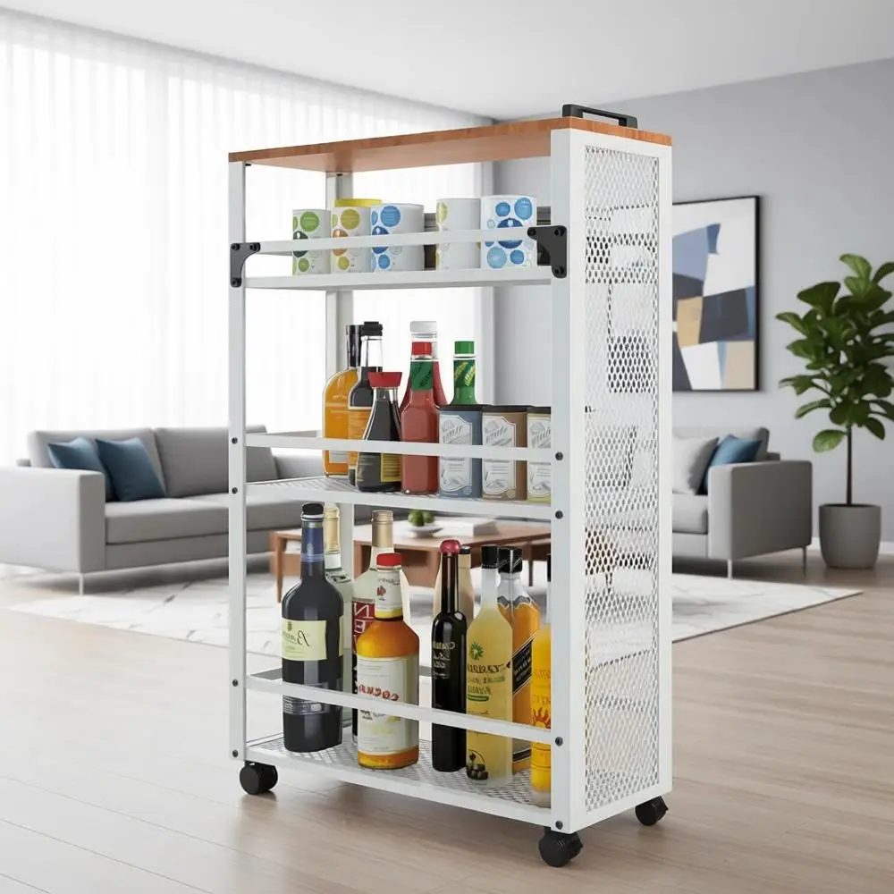

2025 Modern Slimline 3-Tier Rolling Kitchen Storage Cart with Mesh Baskets for Home Organization