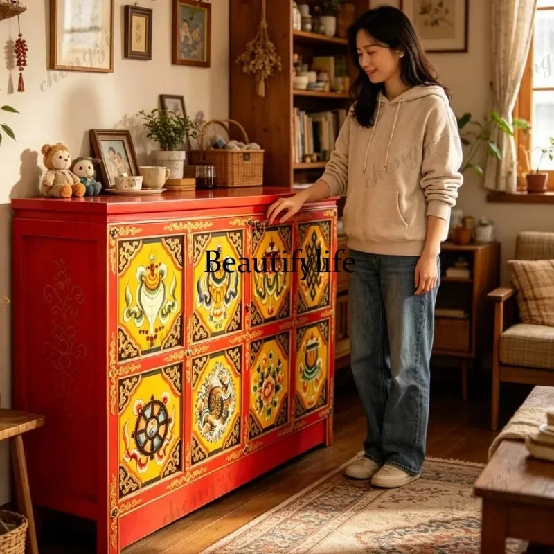 M45 Tibetan painted Buddhist niche Tibetan eight treasures porch cabinet retro storage side cabinet Chinese style
