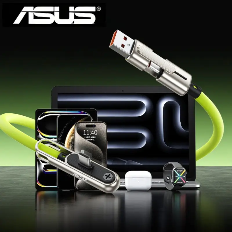 كابل شحن سريع محمول 2 في 1 من ASUS بقوة 240 واط مع حامل قابل للطي للهاتف والجهاز اللوحي USB A/C إلى TypeC مع دعامة قابلة للطي - 3
