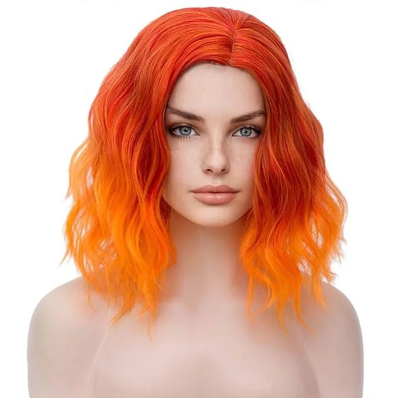 2024 Fancy Synthetic Green Ombre Wig For Women Short Curly Wavy Bob Wigs Halloween Cosplay Wigs Heat Resistant Bob Party Wig image 4