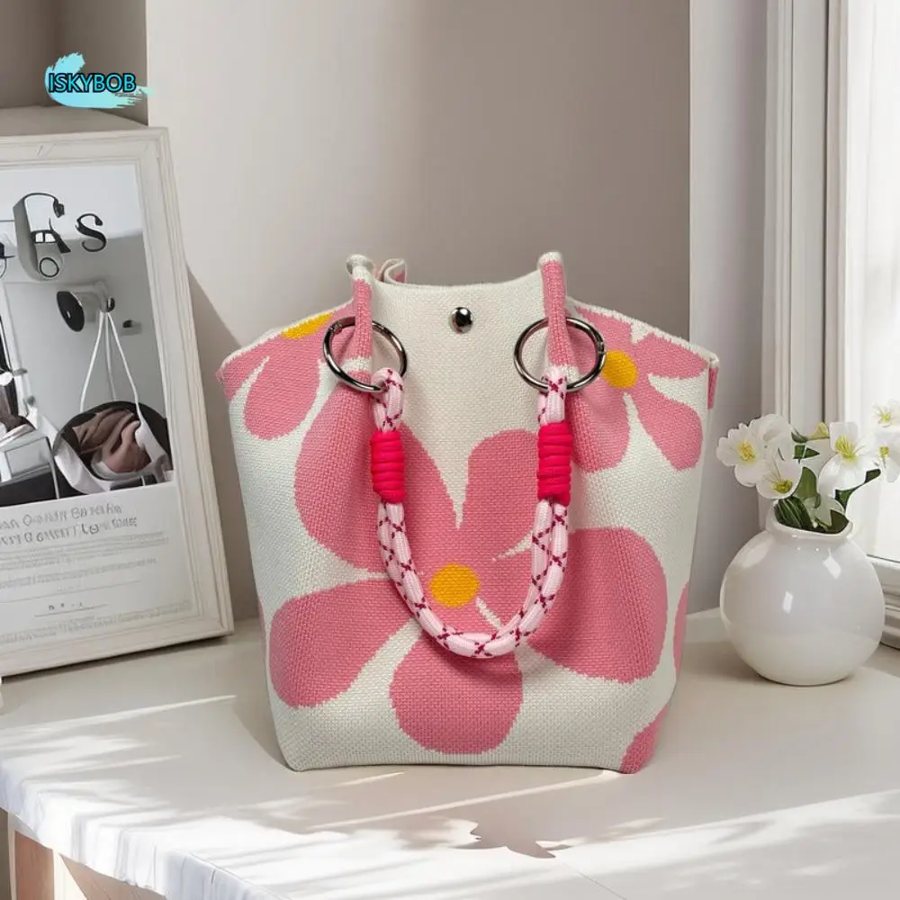 

Милая портативная вязаная сумка на запястье с принтом бабочки, вязаная сумка с цветочным принтом, модная тканая сумка-ведро для девочек