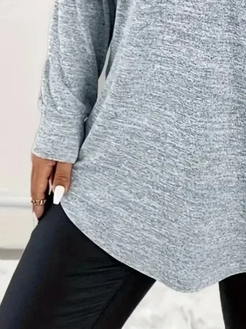 Plus rozmiar 1XL-5XL damska koszulka z dekoltem w kształcie litery V zapinana na guziki modna koszulka na co dzień zakrzywiona koszulka z długim