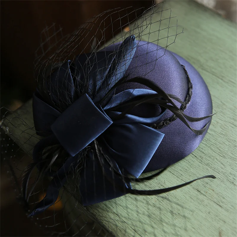 Chic Satin Bowknot Fascinator Hat Retro Women Cocktail Wedding Party Church Headpiece Headwear Hair Accessories