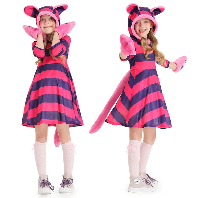 Umorden Cutie różowy czarny kot kotek kotek kostiumy dla dziewczynek dziecko fantazyjne Halloween karnawałowe przyjęcie sukienka noworoczna