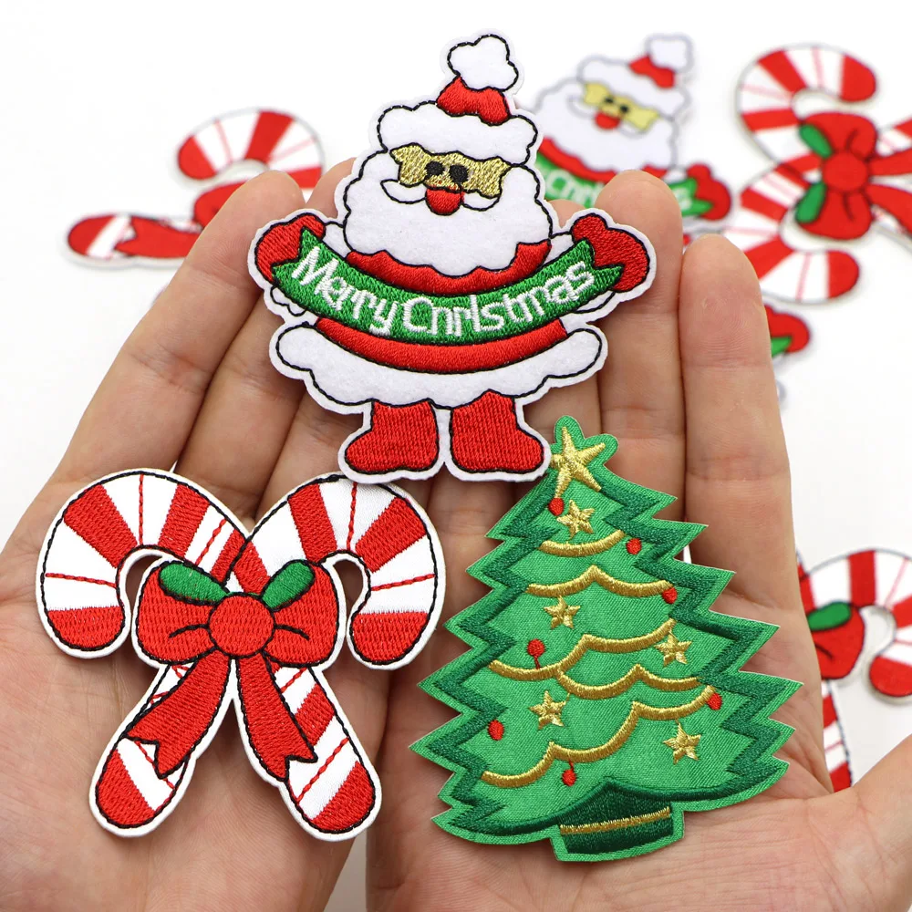5 Stück/Set Weihnachtsgeschenke Bestickte Aufnäher Zum Aufbügeln Aufnäher Zum Aufnähen Applikationen DIY Benutzerdefinierte Namensabzeichen Dekor Reparatur-Aufnäher – Detail 1