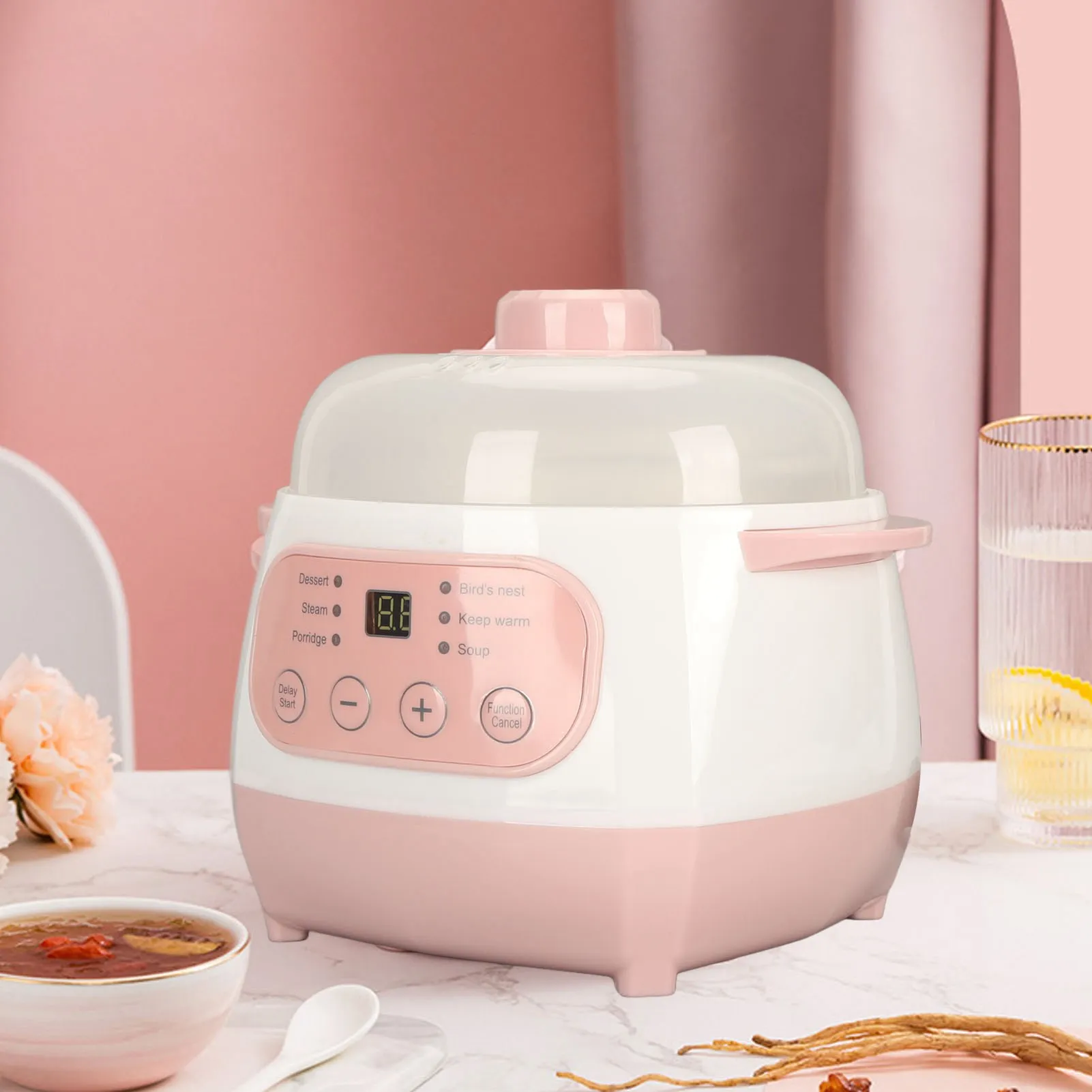 

Electric Ceramic Cooker Electric Stew Pot 1L 200W Anti Dry Burn Intelligent Electric Ceramic Cooker for Porridge Rice Soup