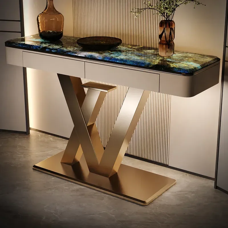 Natural Marble Entrance Table Ultra Narrow Villa Aisle Against Wall Strip Console End View Table Corridor End Entrance
