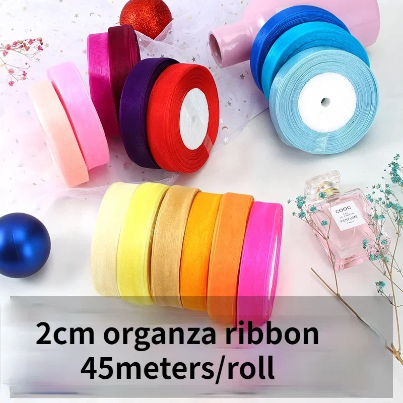 50yards 20mm Organza Chiffon Ribbon Cake Bow Gift Wrapping Christmas Wrapping Hat DIY Handmade Party Decoration Colth Accessory