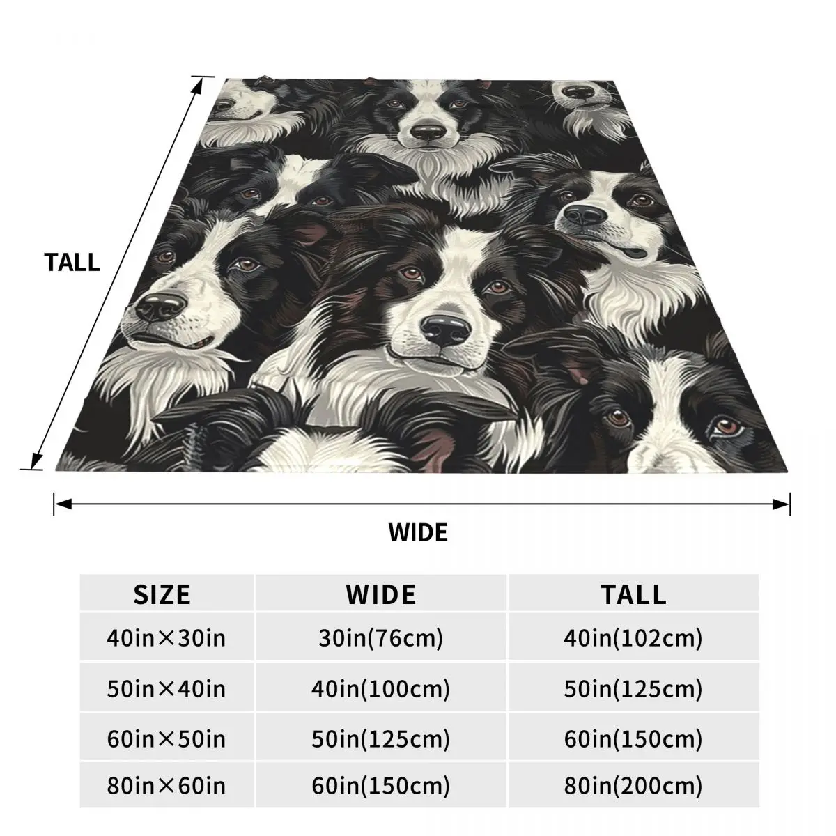 Border Collie Dog Pattern Blanket Fleece Sofa Throw Blanket Breathable for Home Bedroom Office Throws Bedspread Quilt