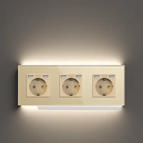Plugs Single Outlet 16A BSEED EU Wall Sockets Single Power Outlet Double Glass Frame USB Type-C Charge Ports Triple Socket Plugs Kids Protection 16A
