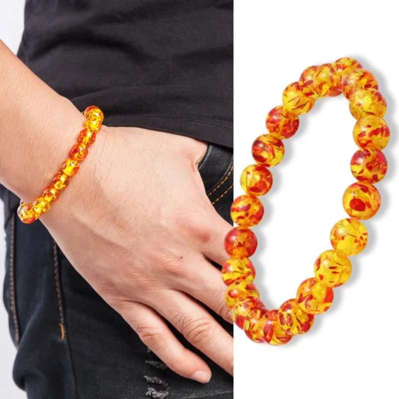 8mm Yellow Amber Beads Bracelet Natural Stone Bracelet for Men Women Citrines Jades Strand Beads Bangles Meditation Jewelry Gift