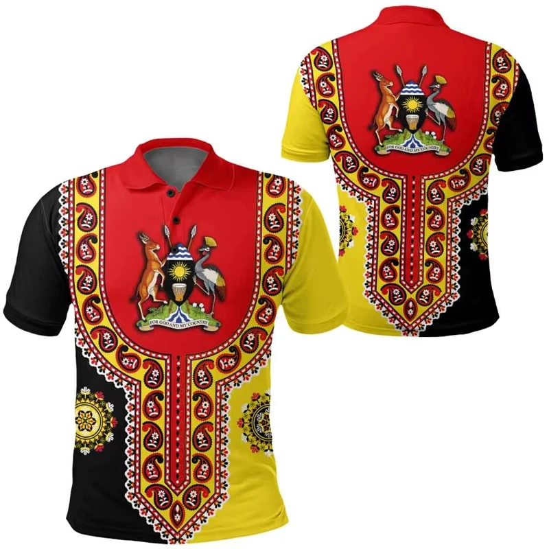 3D Print Uganda Flag Map Polo Shirts For Men Clothes Africa Country Dashiki POLO Shirt Short Sleeve National Emblem Male Tshirts