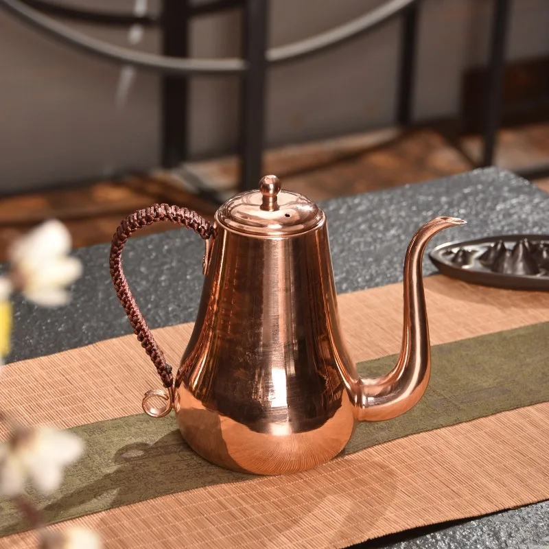 Pure Copper Gooseneck Kettle, Handmade Hammered Pour Over Coffee Pot, Narrow Spout Tea Kettle, Solid Copper Coffee Brewer