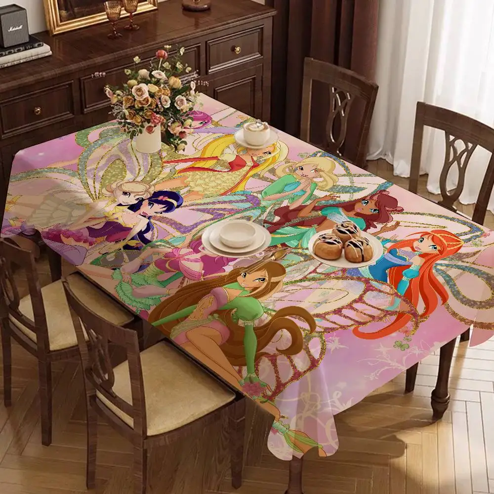Toalhas de mesa com padrão Girl-W-Winx Catoon Clubs, laváveis, para piquenique, festa, retangulares, decoração para casa e jantar