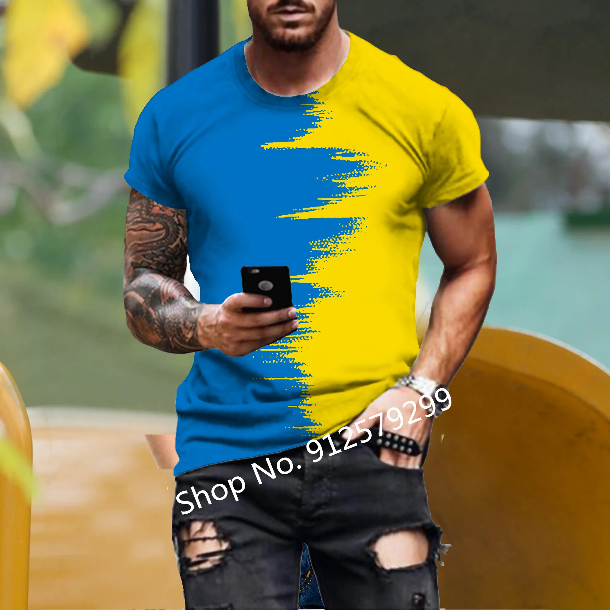 2022 Blue Yellow Ukraine Flag Men T Shirts Summer Oversized Loose Clothes Sport Short Sleeve Fashion Tee Casual Clothes