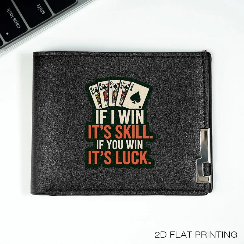 PORtafoglio corto da uomo di lusso CON DESIGN POKER SKILL OVER LUCK PROMO MATERIALE PU LEGGERO DURABILE PER L'uso quotidiano