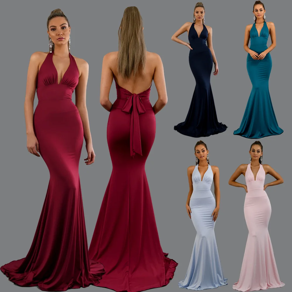 

Spring and summer temperament women's clothing milk silk multi-color sleeveless fishtail skirt evening dress women's party sexy