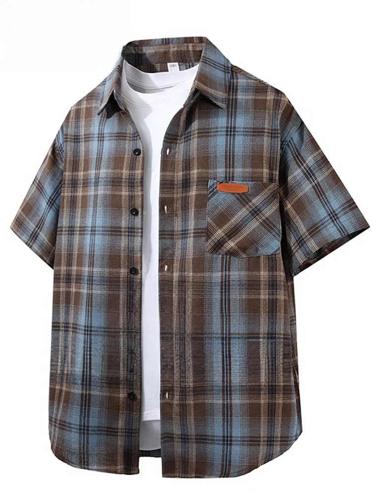 

Мужская летняя тонкая рубашка MoChao большого размера, свободного кроя, в клетку, универсальная, стройнящая, из полиэфирного волокна