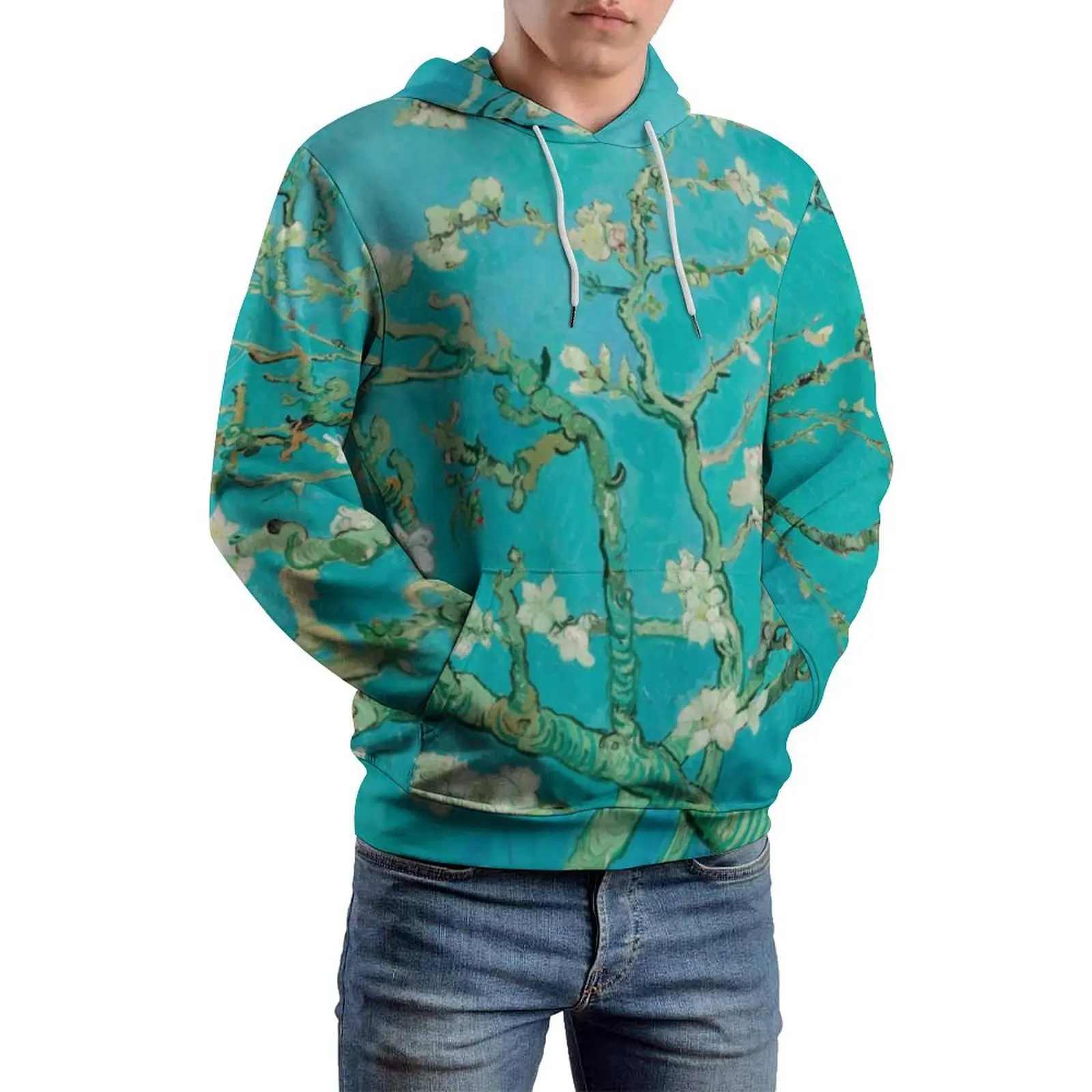 Van Gogh Print Casual Hoodies Almond Blossom Loose Pullover Hoodie Men Long-Sleeve Aesthetic Design Hooded Sweatshirts 5XL 6XL