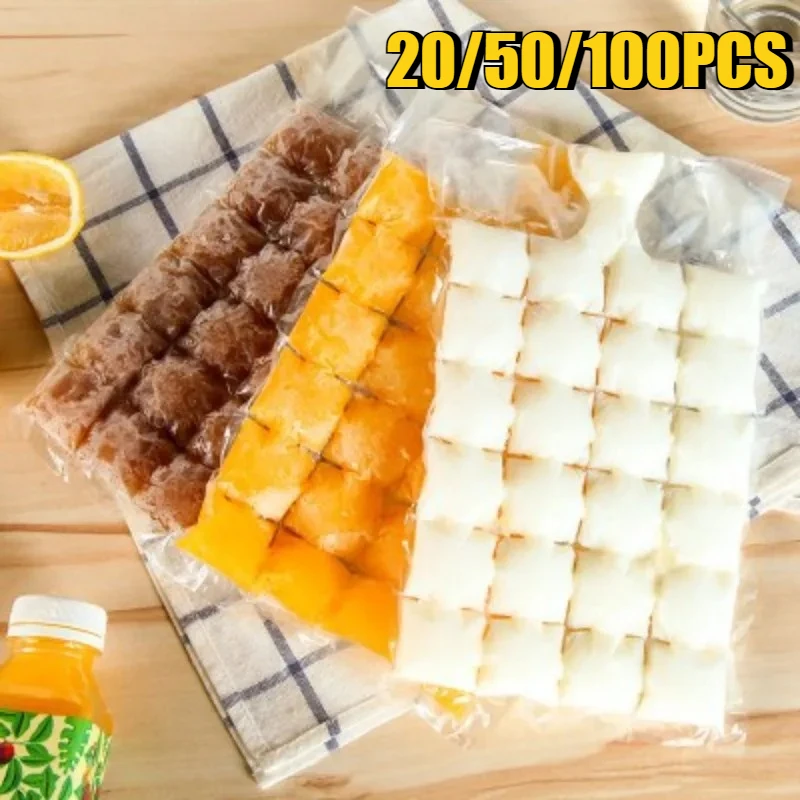 20/50/100 Stück Eiswürfelform-Beutel, selbstdichtende Einweg-Eisbeutel, geeignet für Leidenschaft, Obst, Getränke, Traubensaft, gefrorene Packung