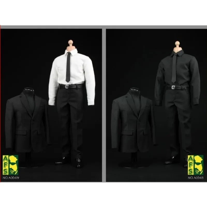 A004 1/6 Male Soldier Gentleman Business Black Suit Shirt Pants Shoes Clothes Set Model for 12