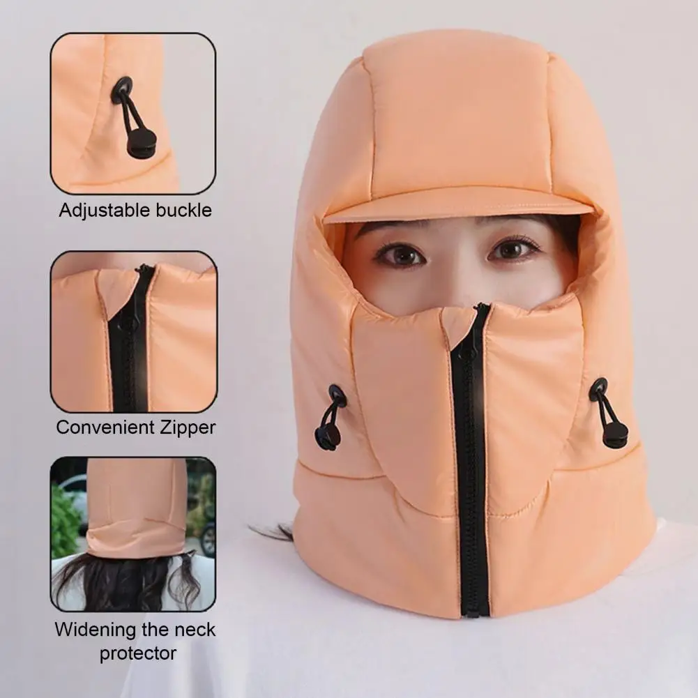 Neck-warming Riding Hat Winter Riding Hat with Thickened Brim Windproof Neck Wrap Adjustable Drawstring Skiing Cap for Warm