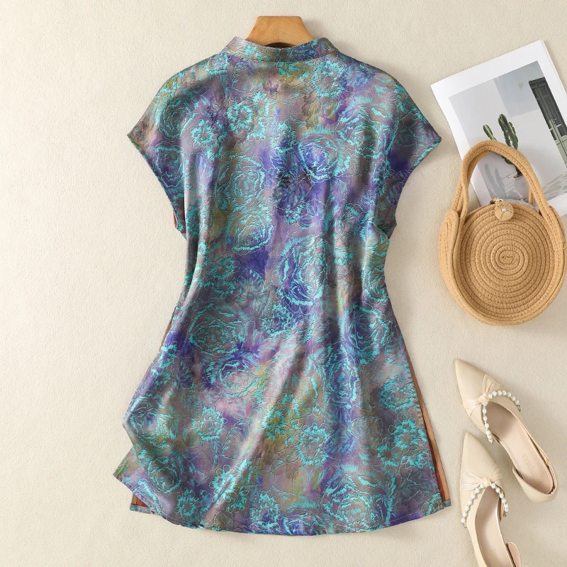 ชุดเดรสสไตล์โอเรียนทัลสมัยใหม่สำหรับผู้หญิง - ชุดกี่เพ้าผ้าโปร่งพิมพ์ลายดอกไม้หรูหรา ทรงหลวม สไตล์วินเทจ สง่างาม ช่วยพรางหุ่น เหมาะสำหรับใส่ไปเที่ยวพักผ่อน