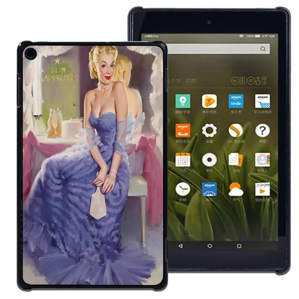 Tablet Case for Fire HD 10 Plus/5th/7th/9th/11th/HD 8 Plus/6th/7th/8th/10th/Fire 7 Vintage beauty Anti-fall Hard Shell Back Case