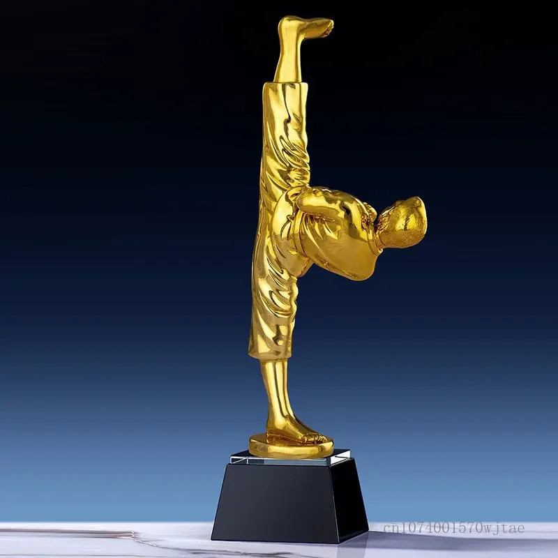 Resin Gold Plated Taekwondo Trophy, Gold, Silver, Copper, Creative Celebration Boxing Awards, Can Be Engraved, Crystal Base, 1Pc