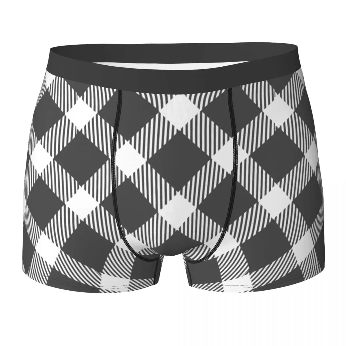 

Grey Plaid Man Underwear Boxer Shorts Panties Hot Mid Waist Underpants for Homme