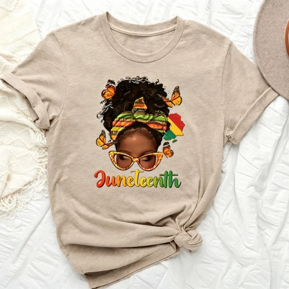 Juneteenth Shirt Black Queen Afro Women Tee Black History Month Gift Tshirt Cultural Commemorative Clothing Woman Cotton Tops